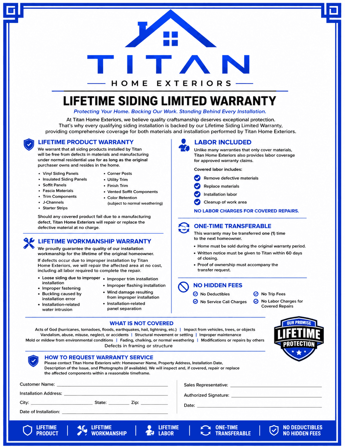 Titan Home Exteriors Lifetime Siding Limited Warranty